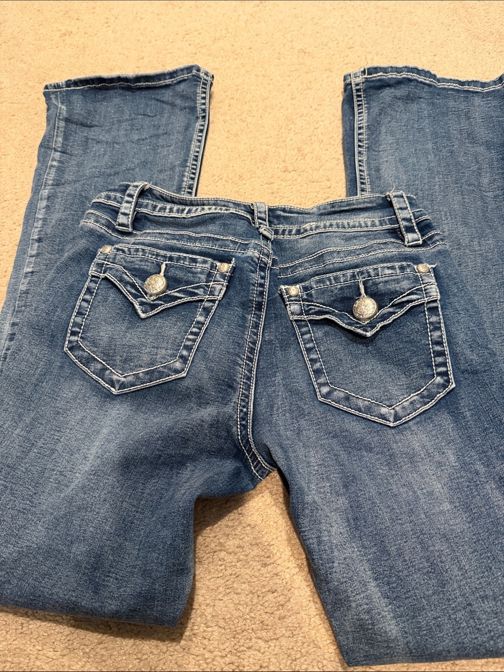 Fire & rain denim Classic Blue Bootcut low rise Jeans bling buttons sz 9